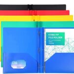 KTRIO Plastic Pocket Folders with Prongs, 5 Pack 2 Pocket Folders 3 Prong Folders with Pockets and Brads Heavy Duty Letter Size Colored Plastic Folders with Pocket and Prong for School Office Home