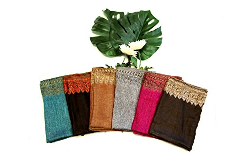 Sakkas Border Pattern Layered Reversible Woven Pashmina Shawl Scarf Wrap Stole - Mauve - Image 2