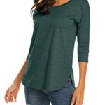 Sherosa Women's Casual 3/4 Sleeve Loose Tunic Tops Scoop Neck T-Shirt (L, Dark Green)