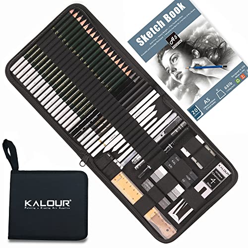 KALOUR 54-Pack Sketch Drawing Pencils Kit with Sketchbook,Include Graphite,Charcoal Pencils and Artists Tools,Pro Art Drawing Supplies for Adults Kids Beginners,ideal for Sketching Shading