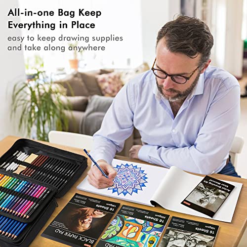 124 PCS Drawing Kit, Shuttle Art Professional Drawing Supplies with Sketch, Charcoal, Colored, Graphite, Pastel Pencils & Sticks, Complete Drawing Tools and Paper Pads in Zipper Case for Artists& Kids - Image 3
