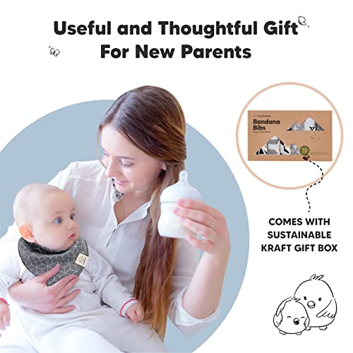 10-Pack Organic Baby Bandana Bibs - Organic Cotton Bandana Bibs for Boys, Girls - Super Absorbent Bandana Drool Bibs - Teething Bibs - Baby Bibs for Infant, Toddler (MONOS) - Image 4