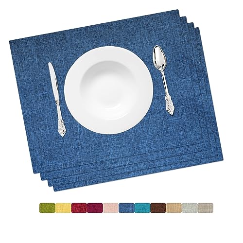 HOMEYNICE Placemat Set-Washable Place Mats for Parties, Elegant Table Mats for Kitchen Table, Set of 4 Dining Table Placemats, Heat-Resistant Cloth Placemats for Indoor and Outdoor,13x19-Navy Blue