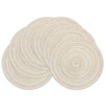 SHACOS Round Placemats Set of 6 Braided Circle Place Mat Washable 15 inch Table Mats for Kitchen Dining Table Mixed Color (Ivory, 6)